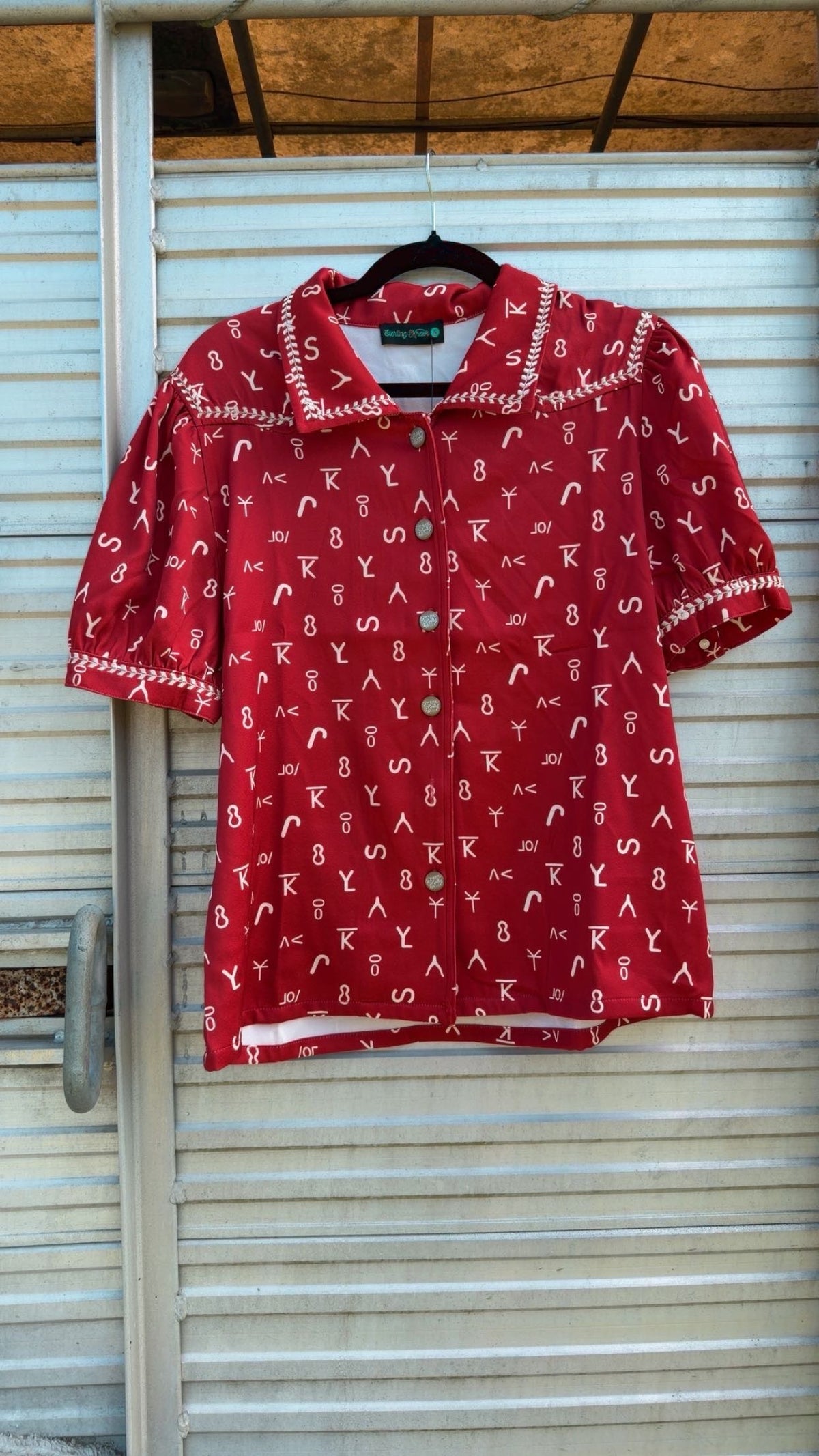 Branded In Red Button Up Top