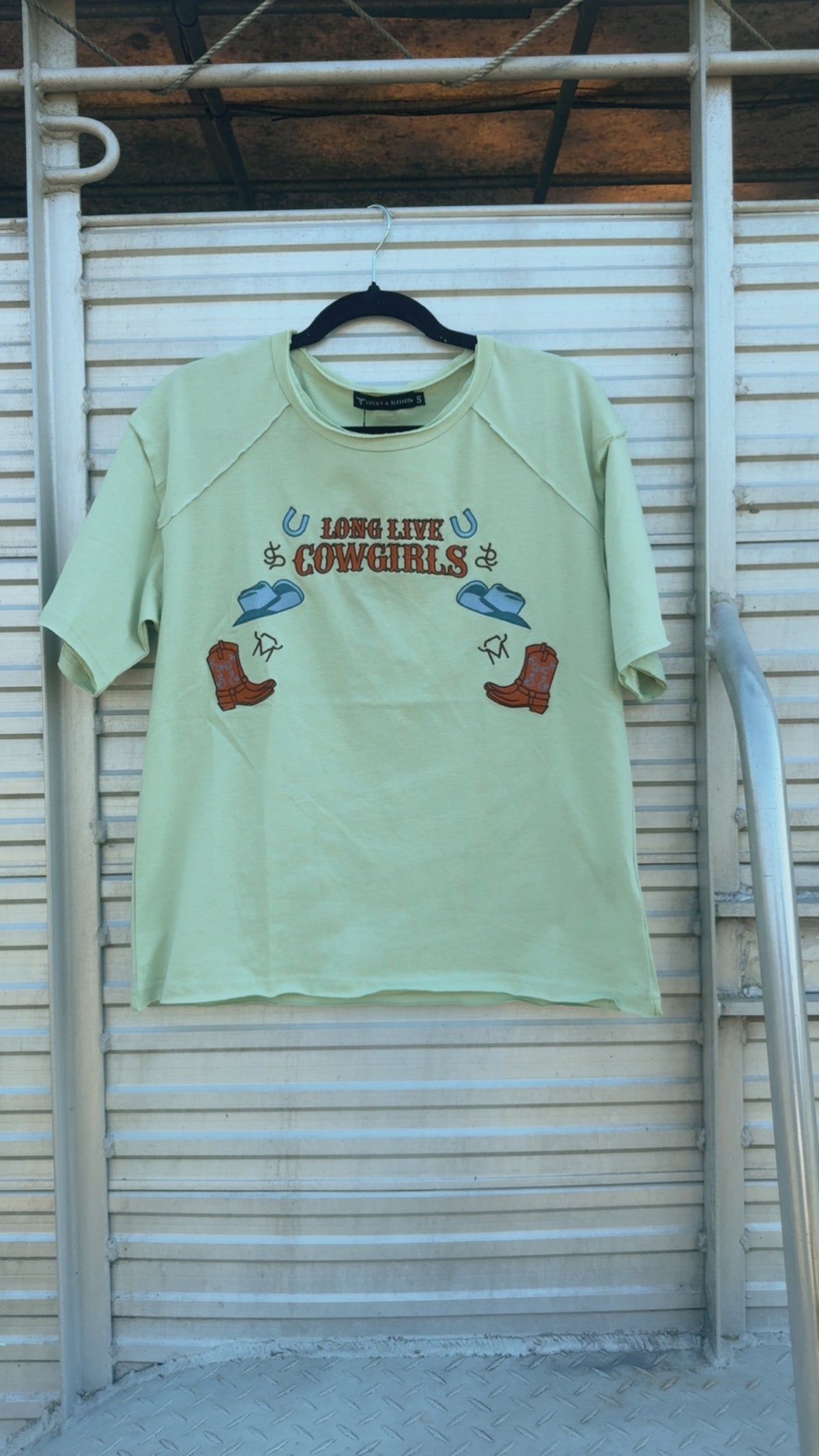 Pistachio LongLive Cowgirls Western Embroidered RawHem Shirt