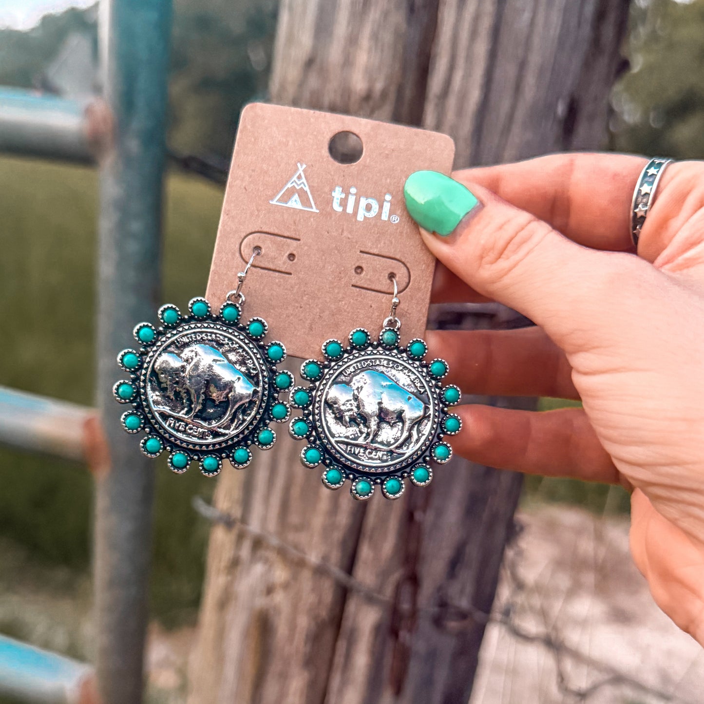 WESTERN BUFFALO COIN TURQUOISE EARRINGS