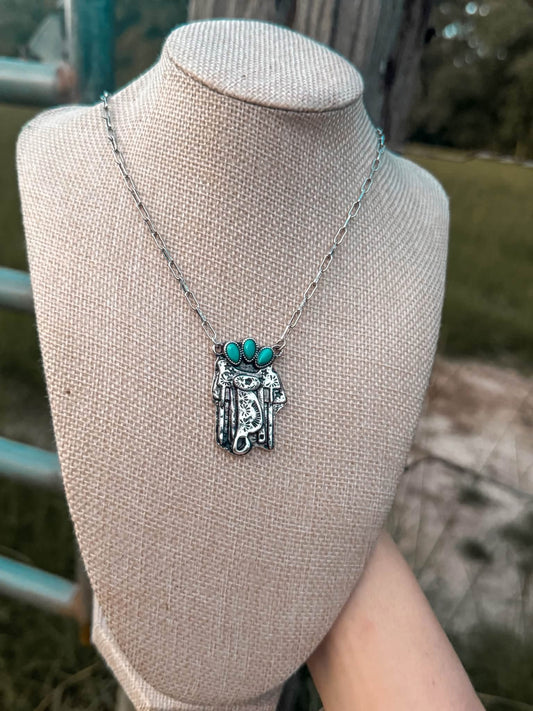 Western Turquoise Saddle Pendant Necklace