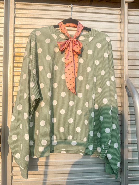 Dotty Darling Sweater Top - Sage Green