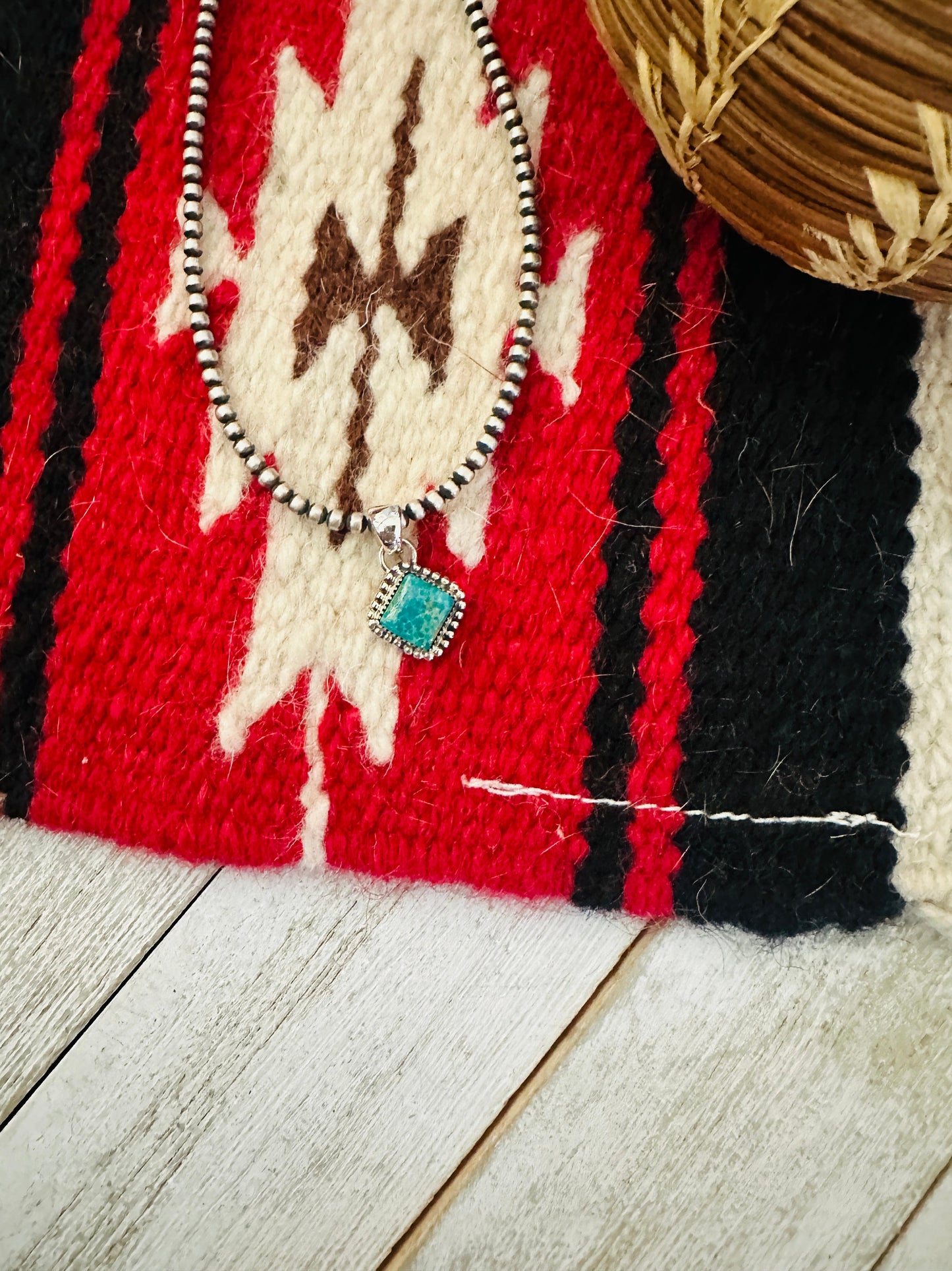 Navajo Turquoise & Sterling Silver Diamond Pendant