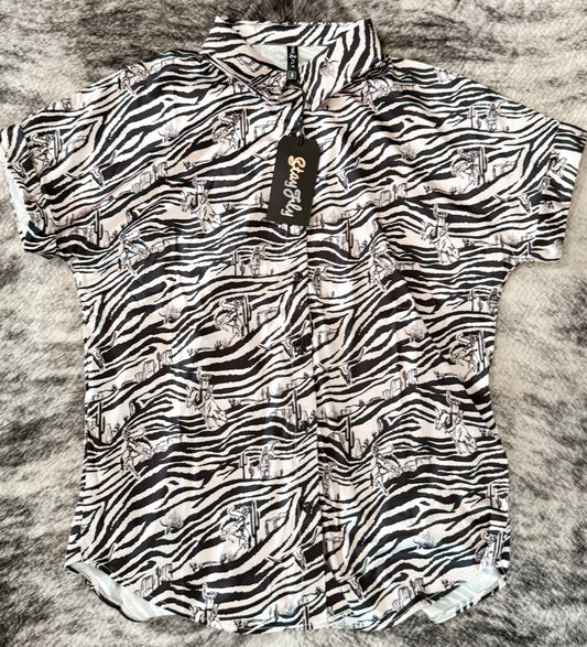 Western zebra short sleeve button up