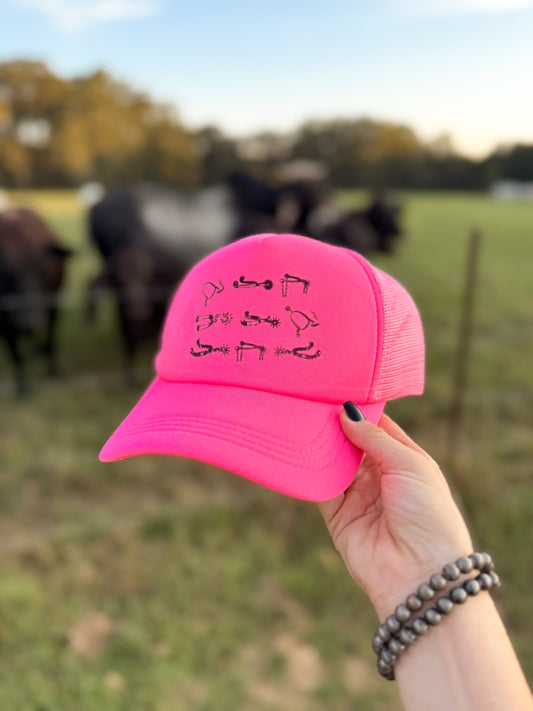 Neon spurs  western trucker hat