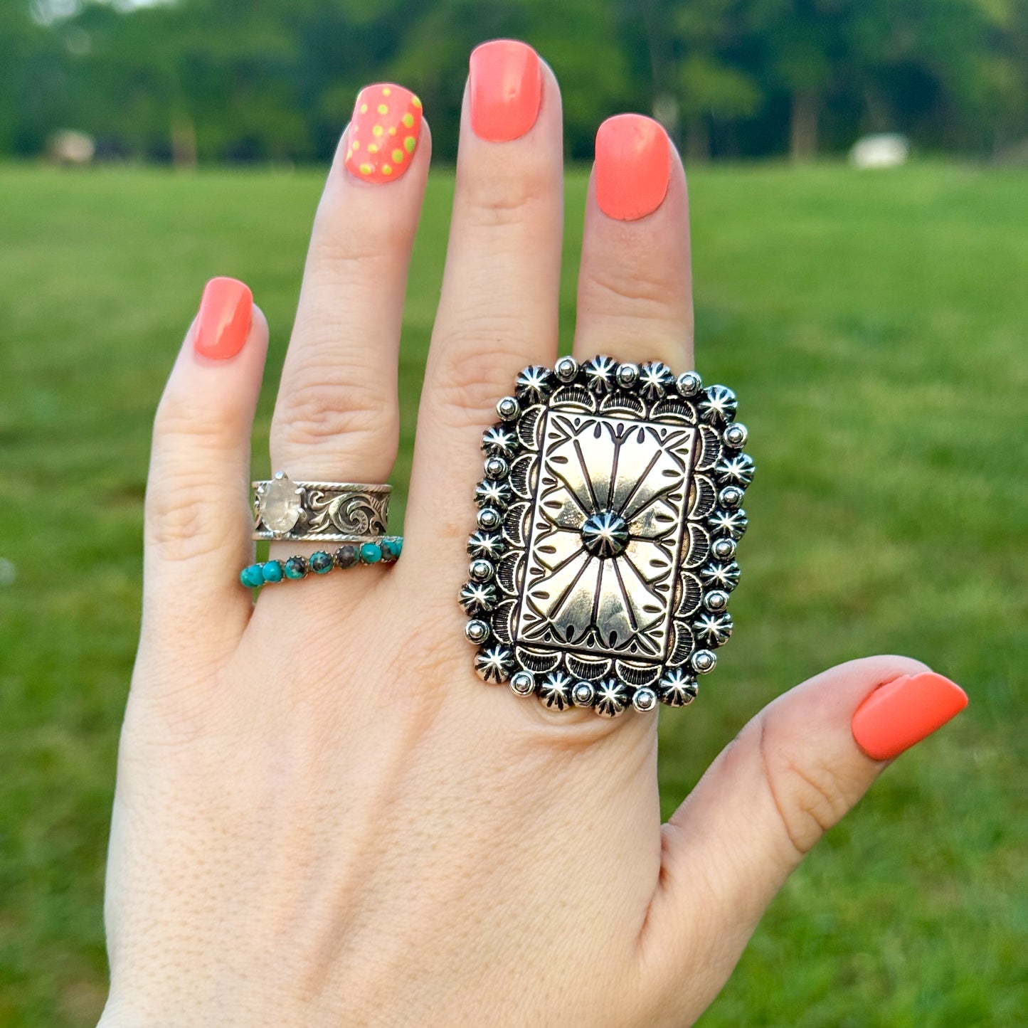 Western Rectangle Concho Cuff Ring