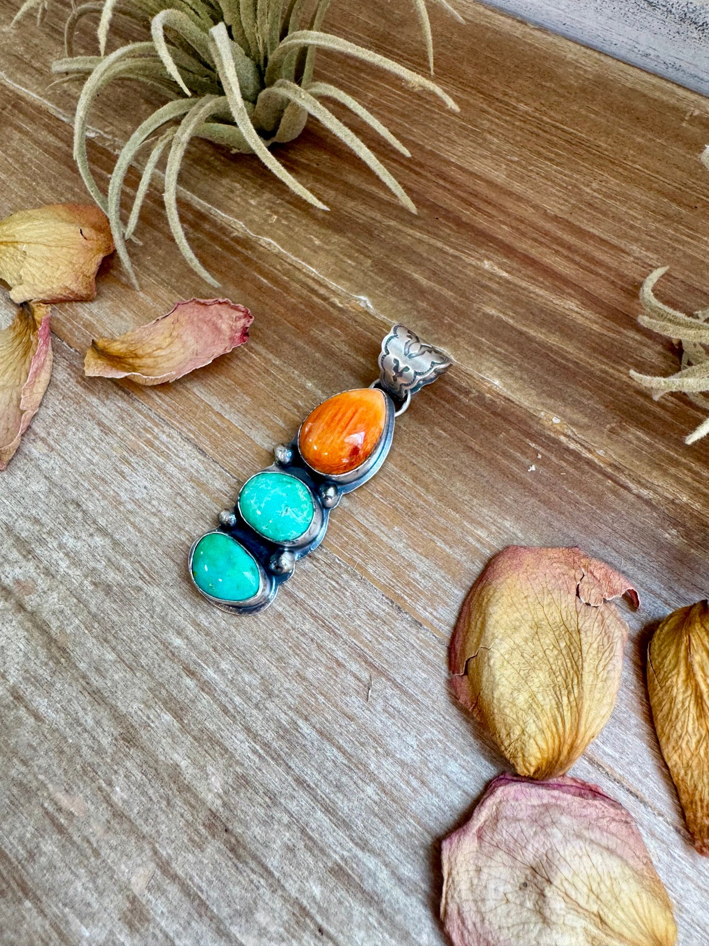 Orange Spiny & Turquoise Pendant – Sterling Silver, Boyd Ashley Navajo
