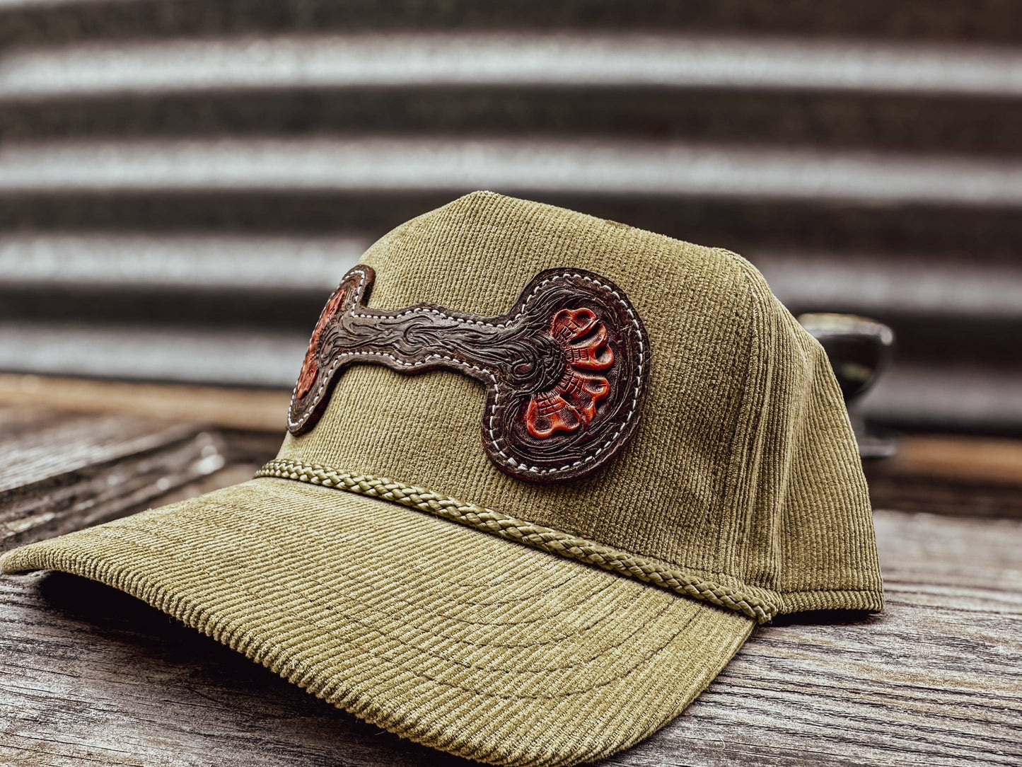 Hand Tooled Leather Snaffle Bit Cap: Green