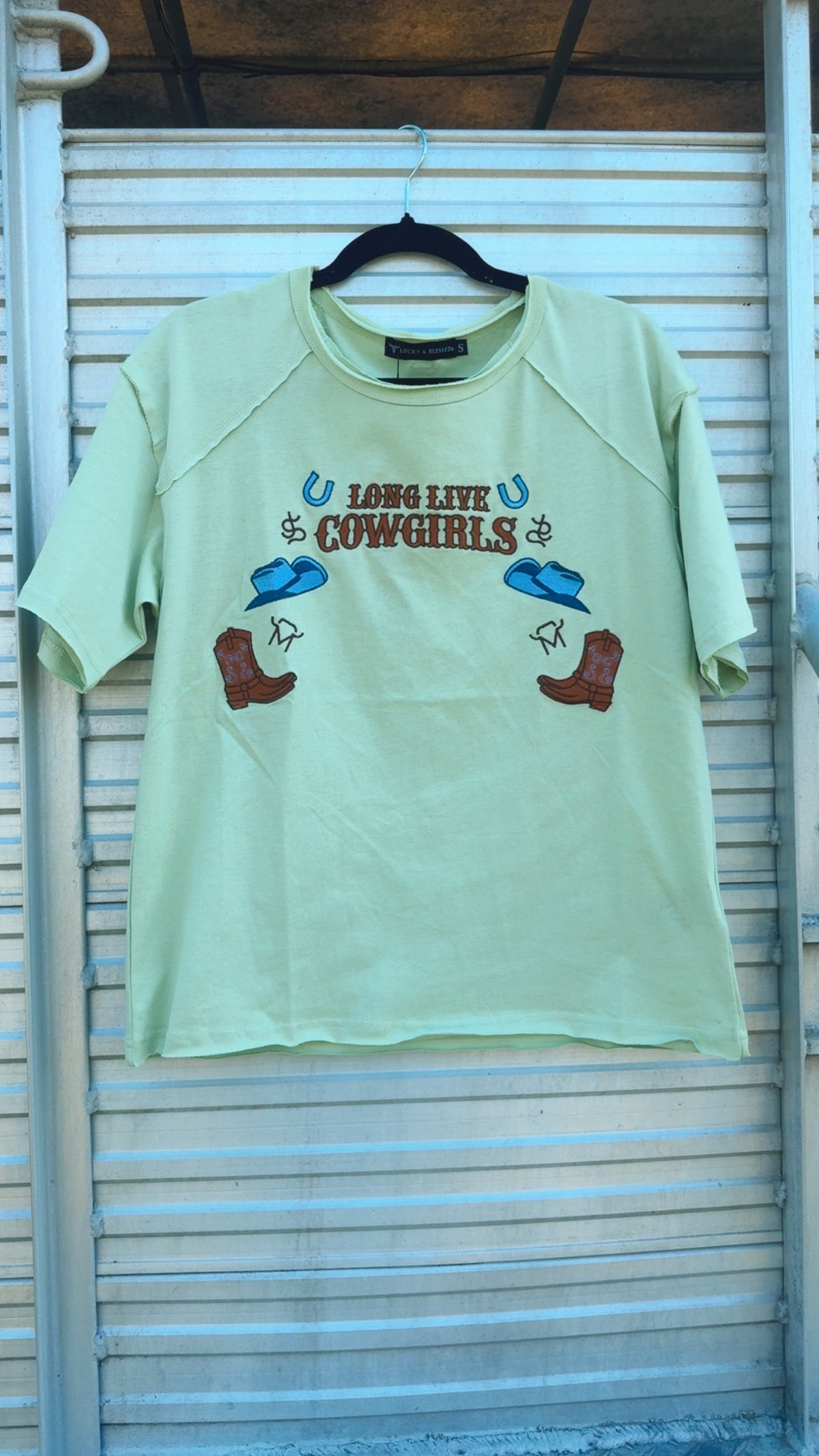 Pistachio LongLive Cowgirls Western Embroidered RawHem Shirt