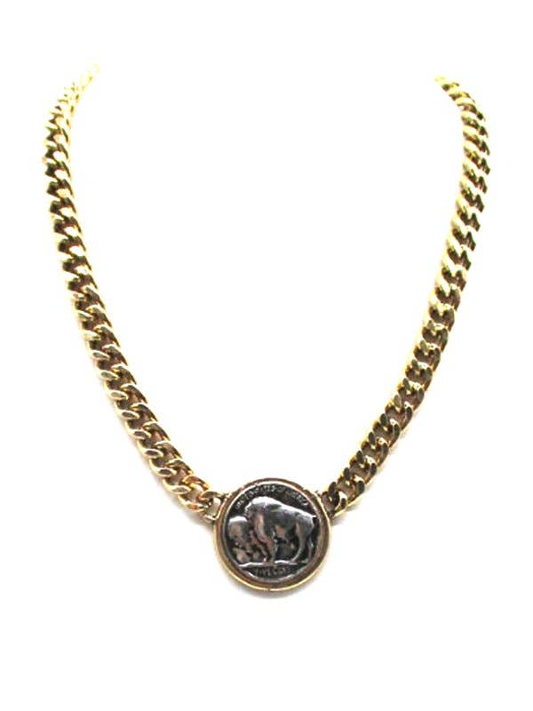 Western Buffalo Coin Chain Necklace