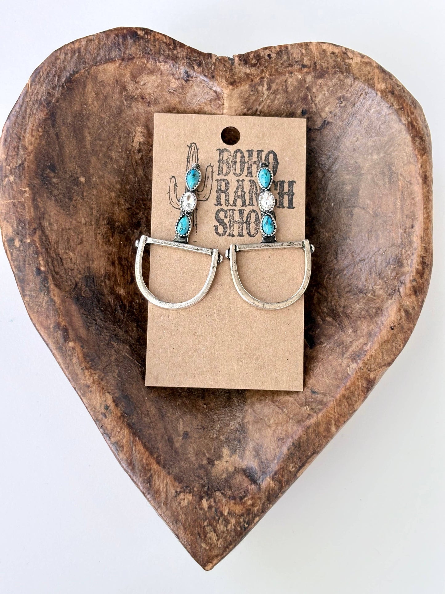 Western Horsebit Stone & Rhinestone Post Drop Earrings: Silver