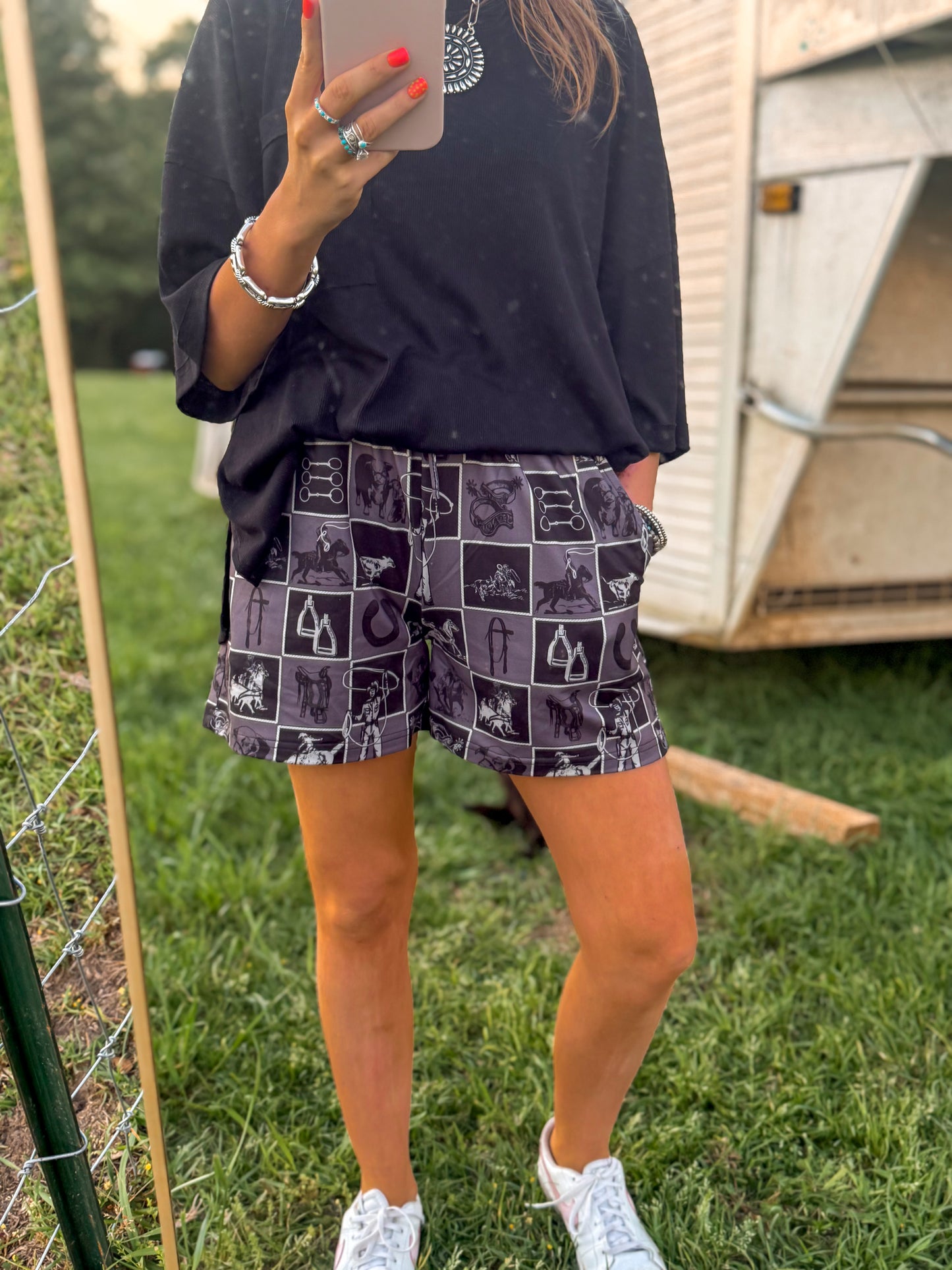 Cowboy checkered print shorts