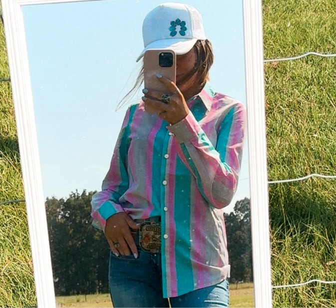 Cotton candy vintage style rodeo shirt