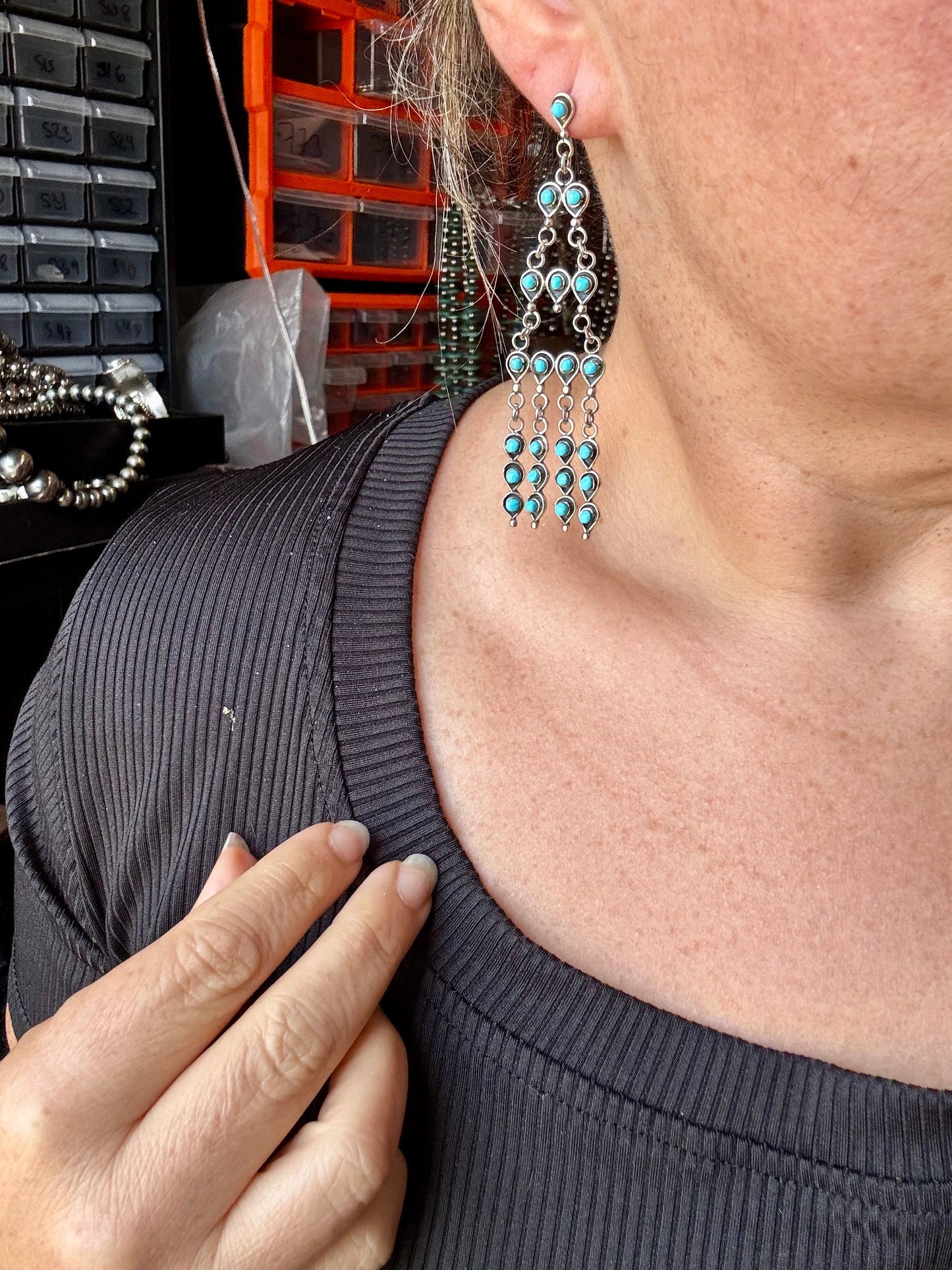 Sterling Silver & Kingman Turquoise Chandelier Earrings – Made in USA