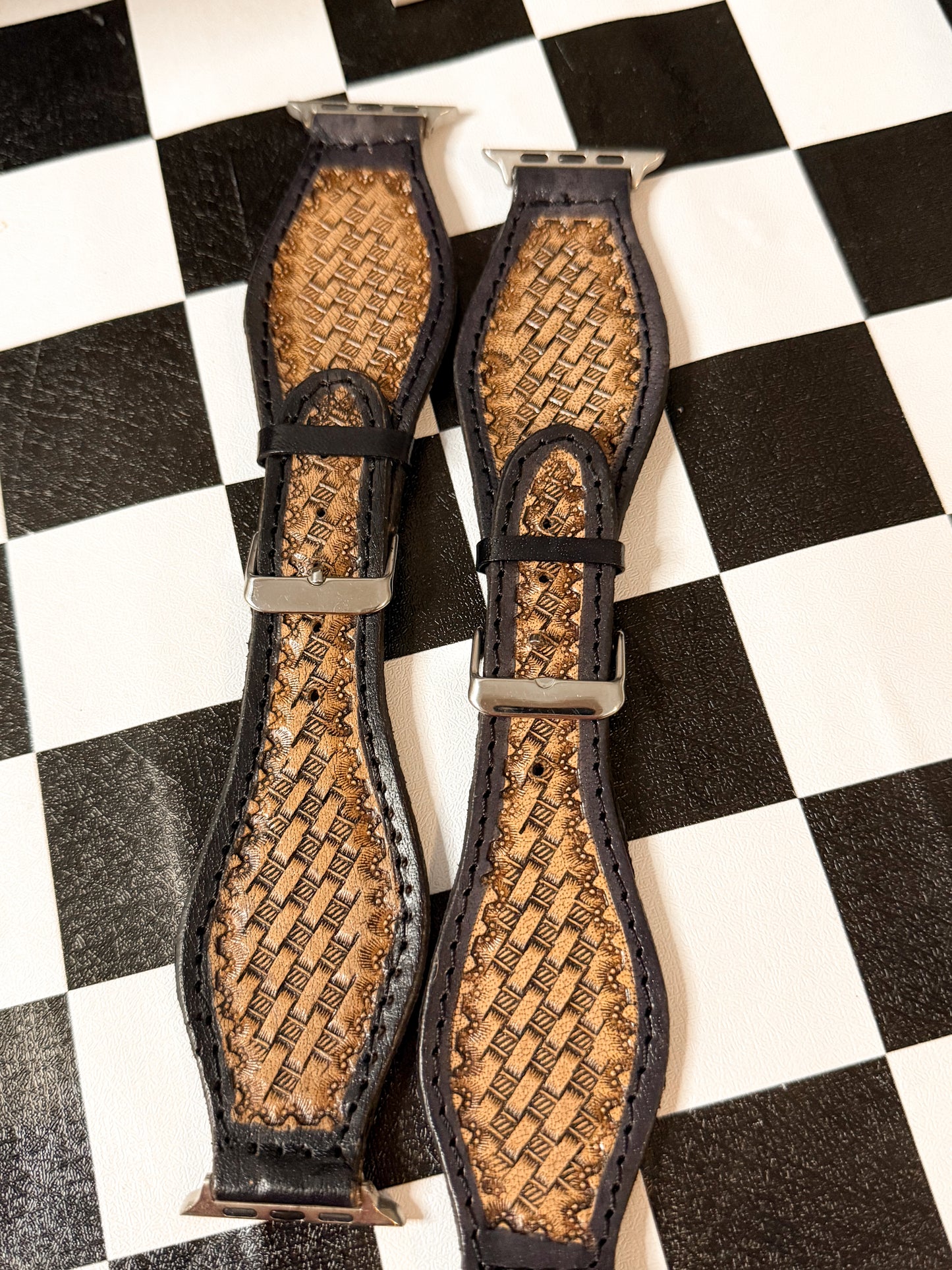 Tooled leather Apple Watch band