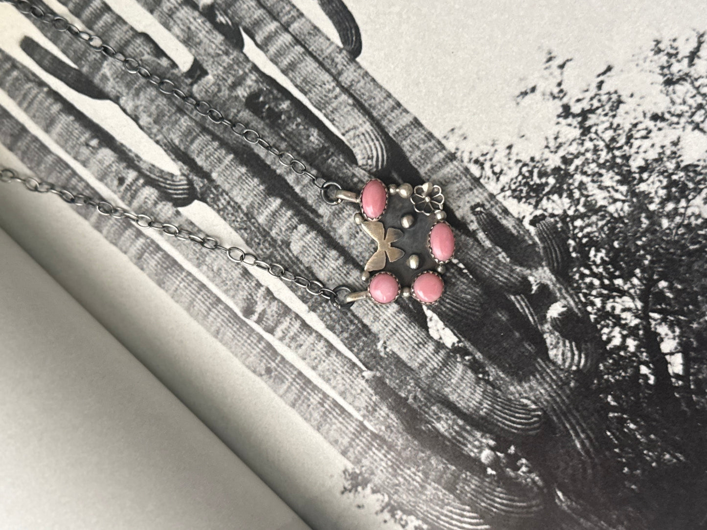 Pink conch  butterfly necklace