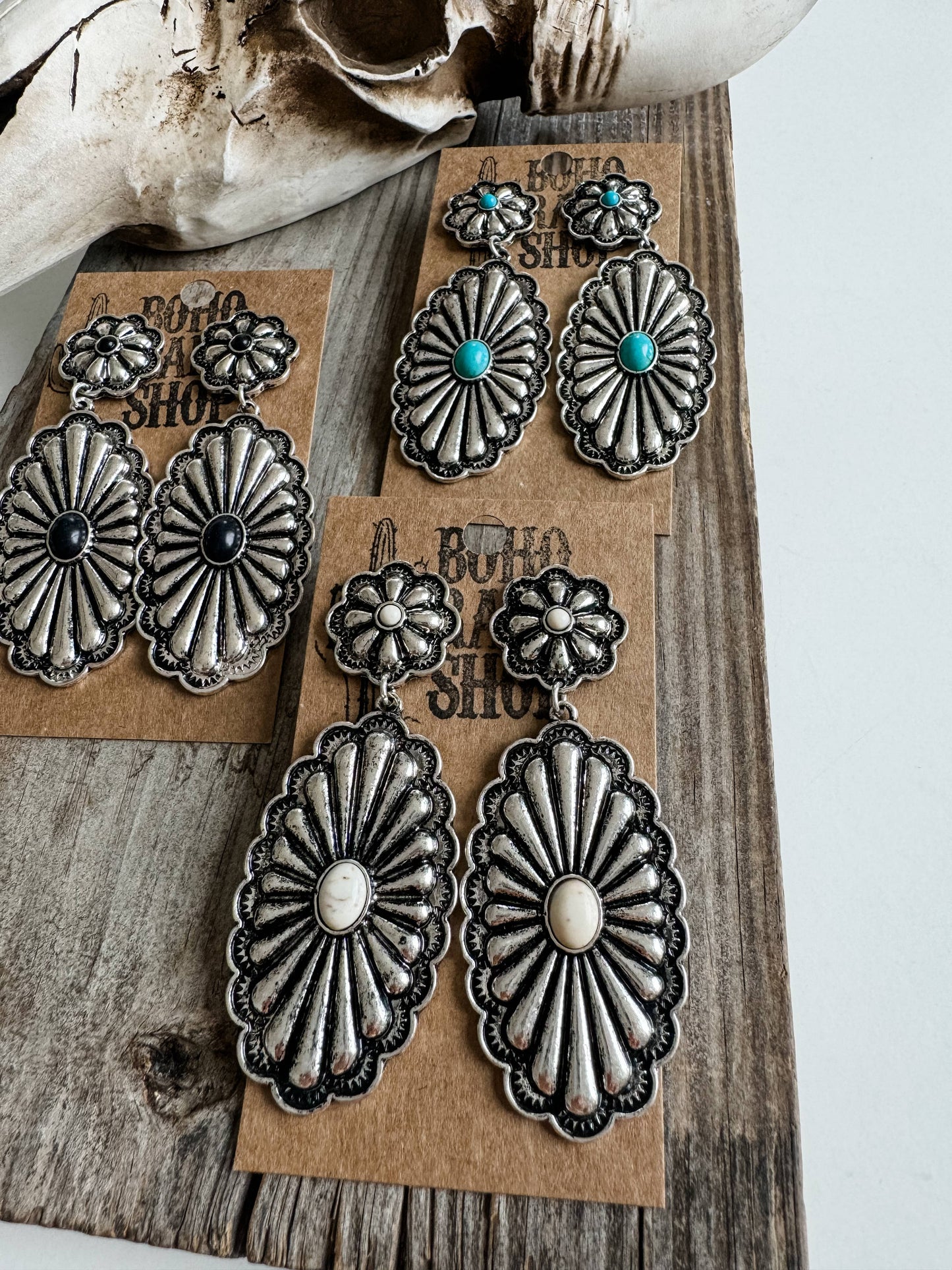 Western Textured Double Concho Earrings: TURQUOISE