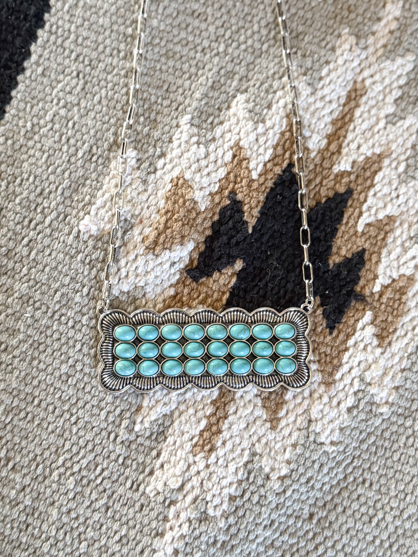 Western Turquoise Stone Metal Plate Necklace: TURQUOISE