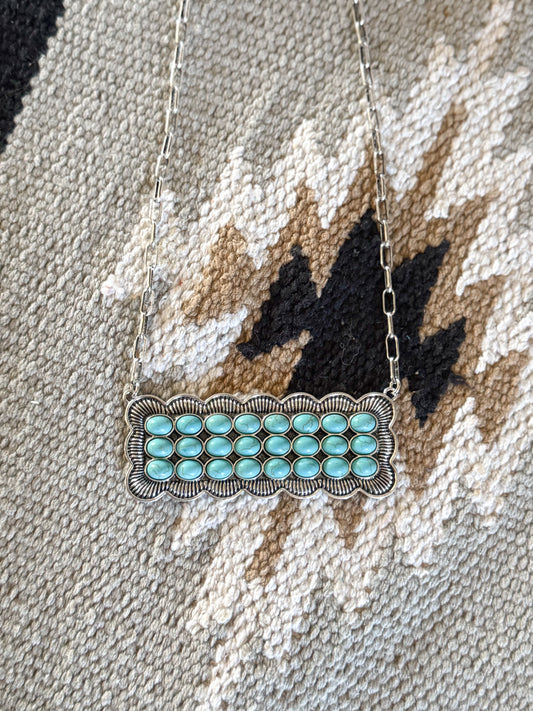 Western Turquoise Stone Metal Plate Necklace: TURQUOISE