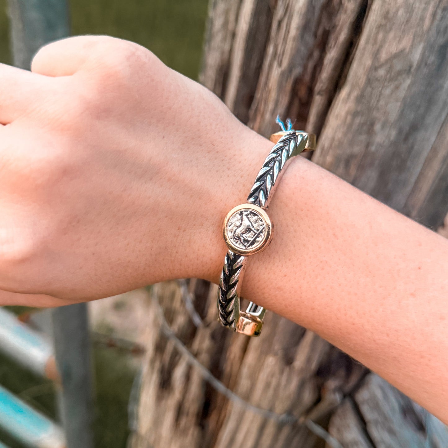 Western Horse Coin Twisted Stretch Bracelet