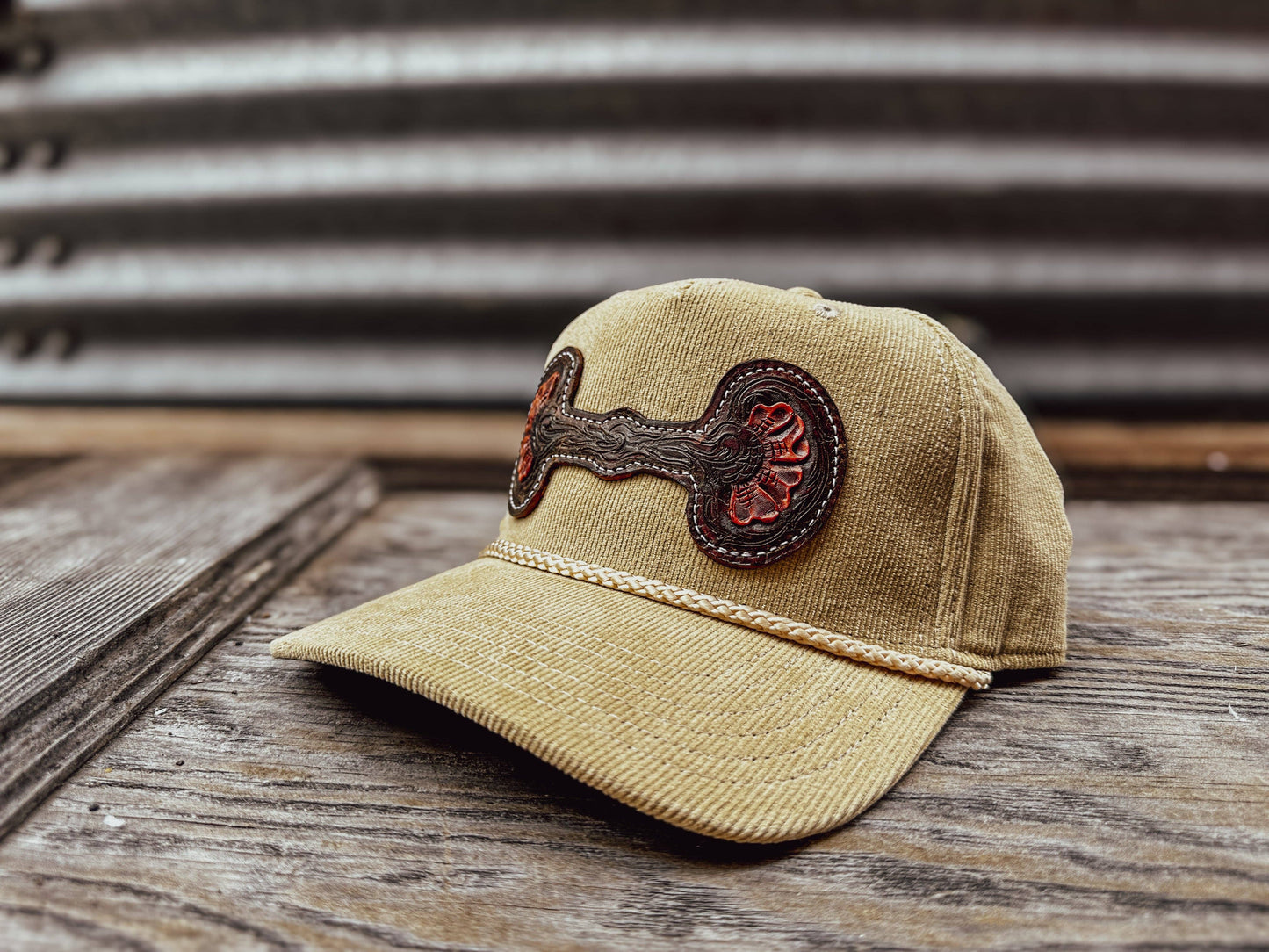 Hand Tooled Leather Snaffle Bit Cap: Green