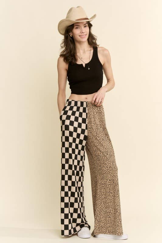 SPLIT DECISION CHECKER AND LEOPARD PANTS