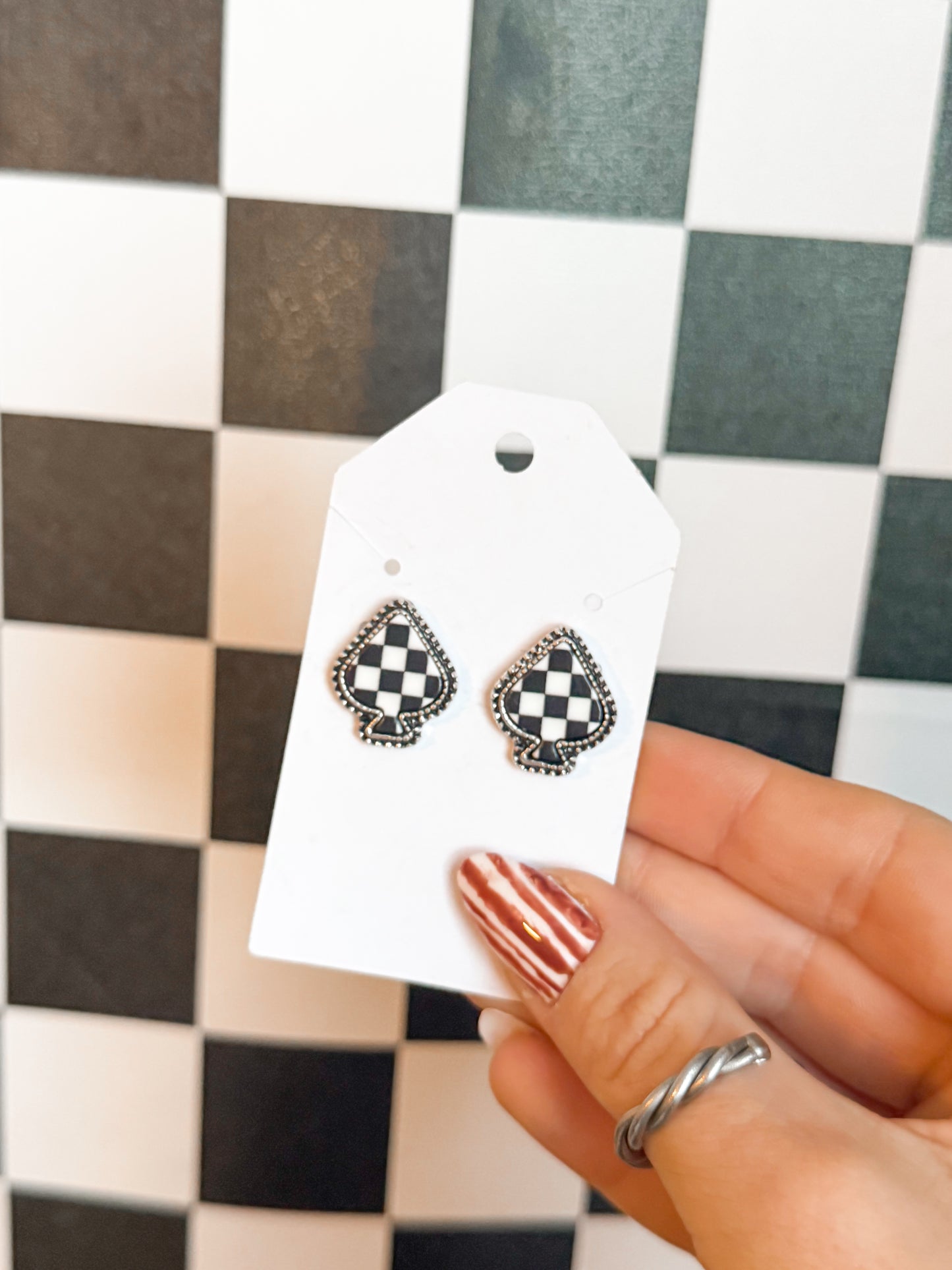 Checkered spade earrings