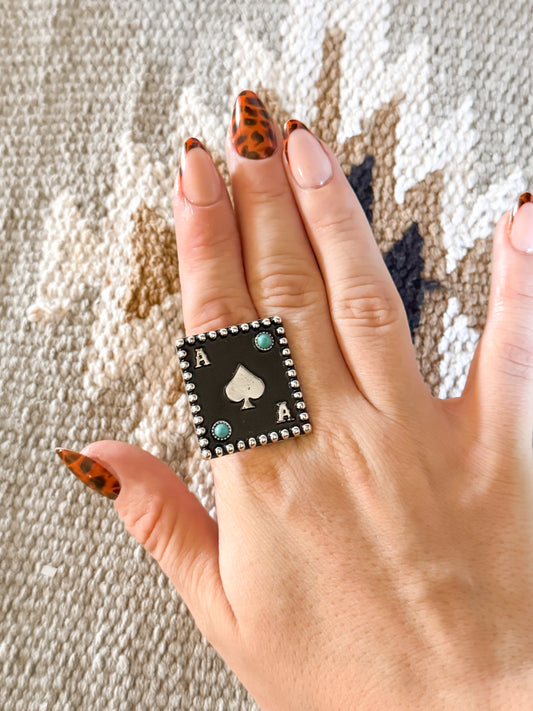 Western Black Spade Ace Cuff Ring