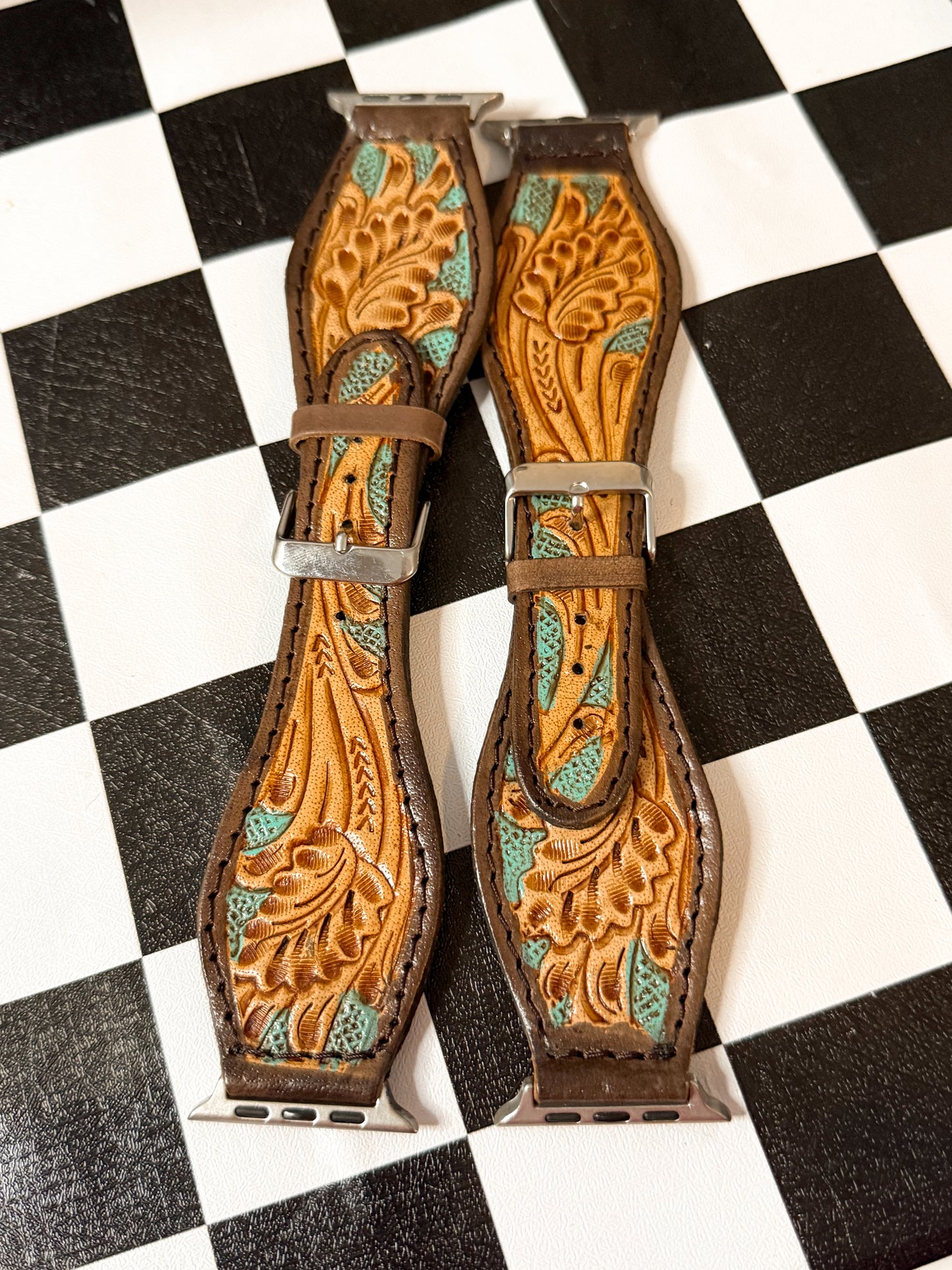 Tooled leather Apple Watch band