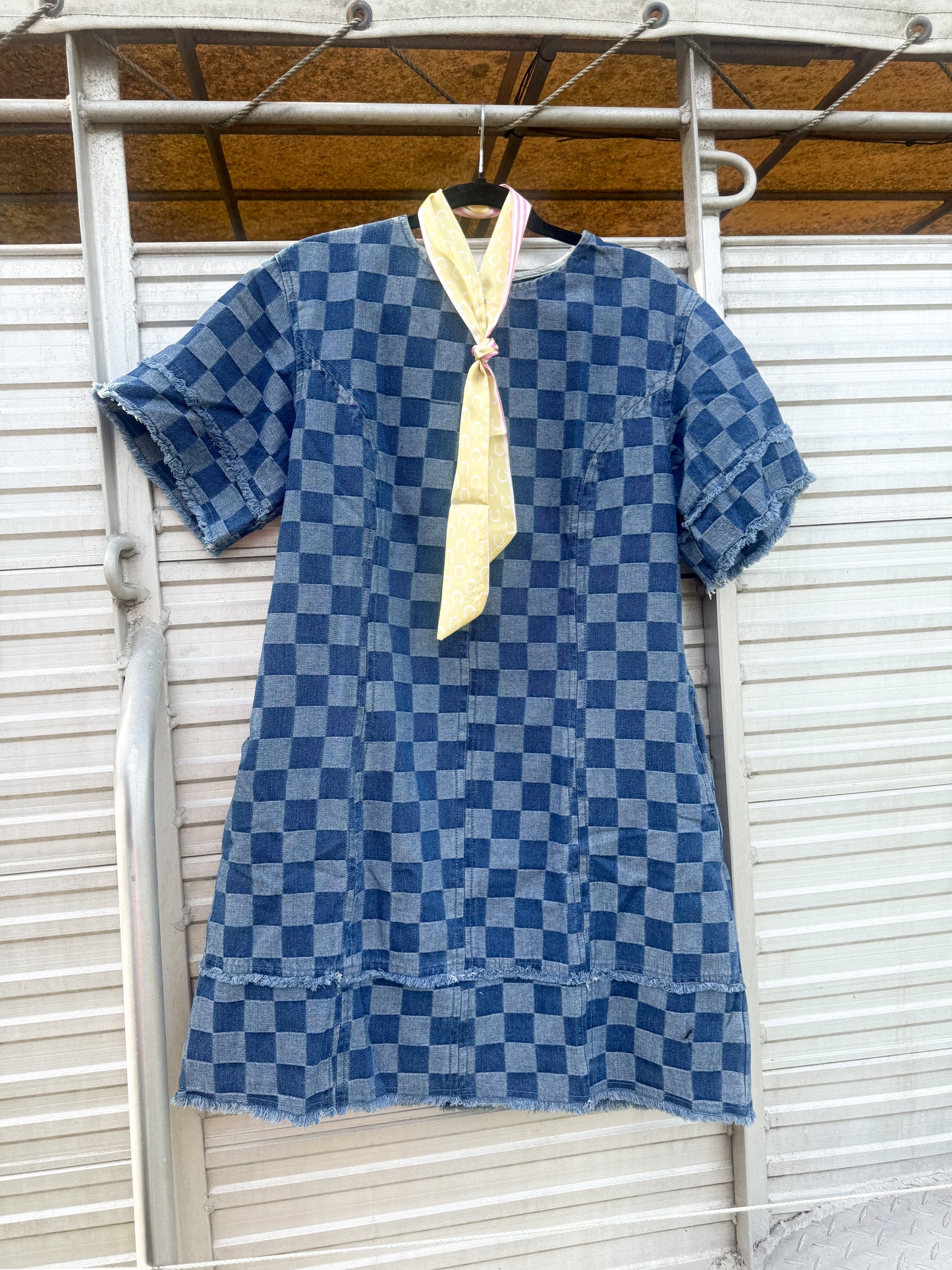 The denim checkered dress