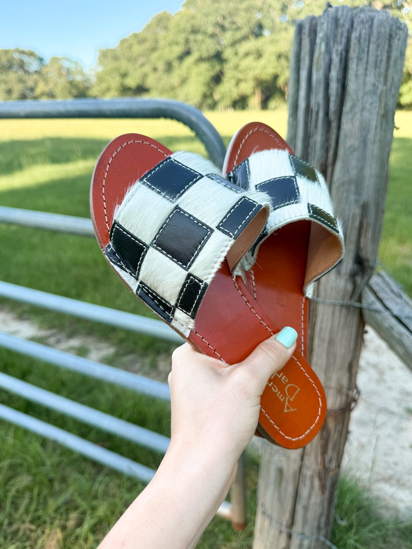 The checkered & cowhide sandals