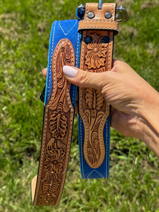 Blue lagoon suede rough out belt