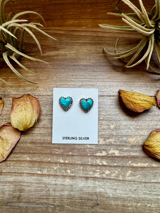Heart-Shaped Kingman Turquoise Stud Earrings