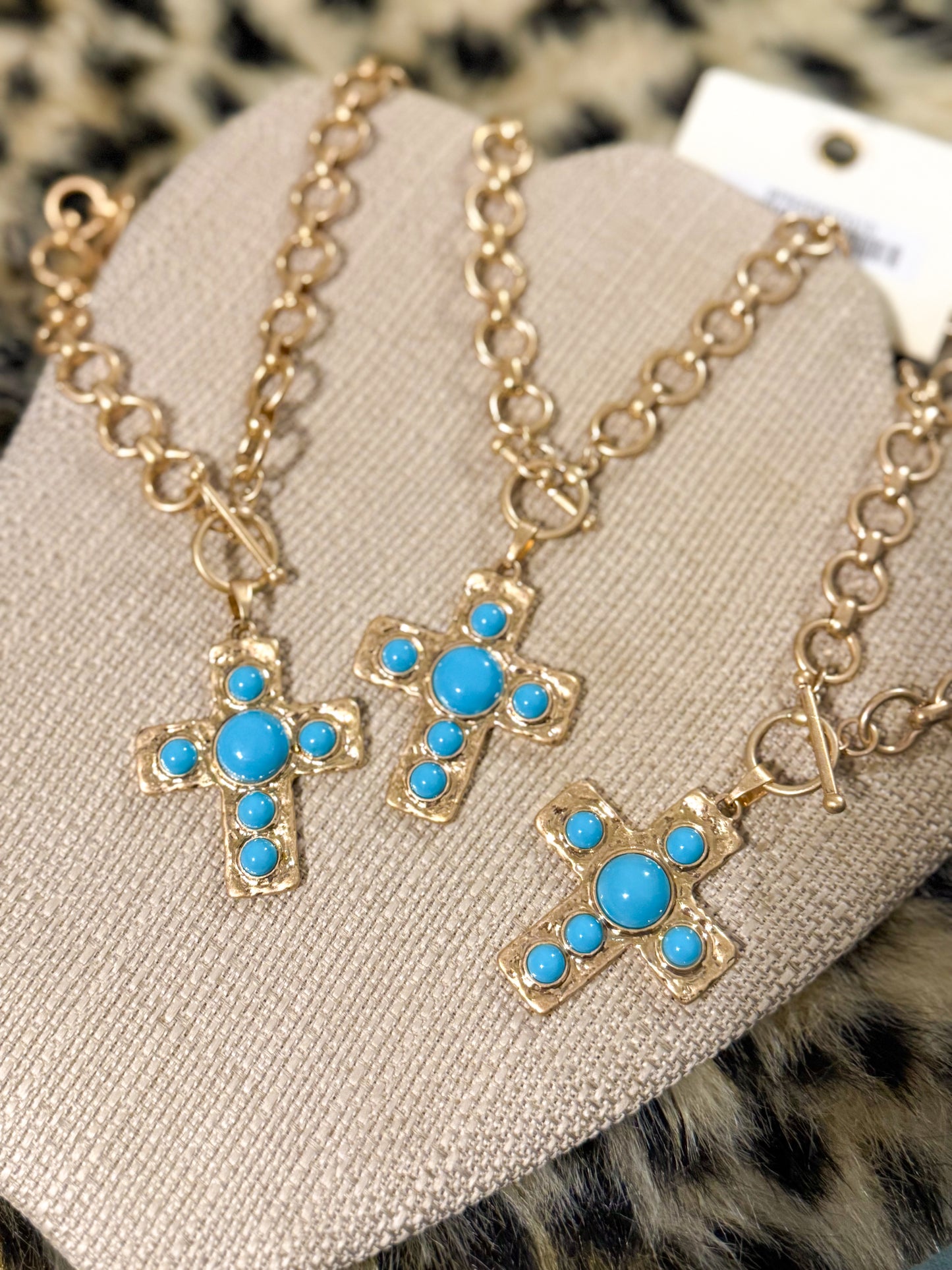 The Gold + turquoise cross necklace