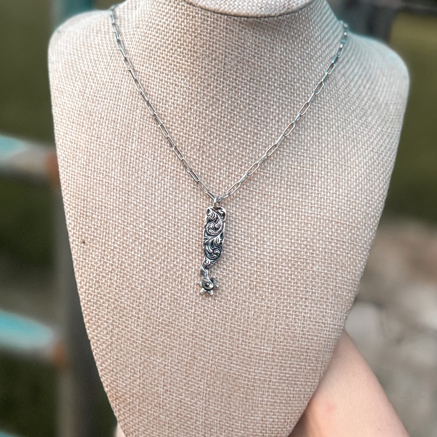 Western Engraved Spur Pendant Necklace
