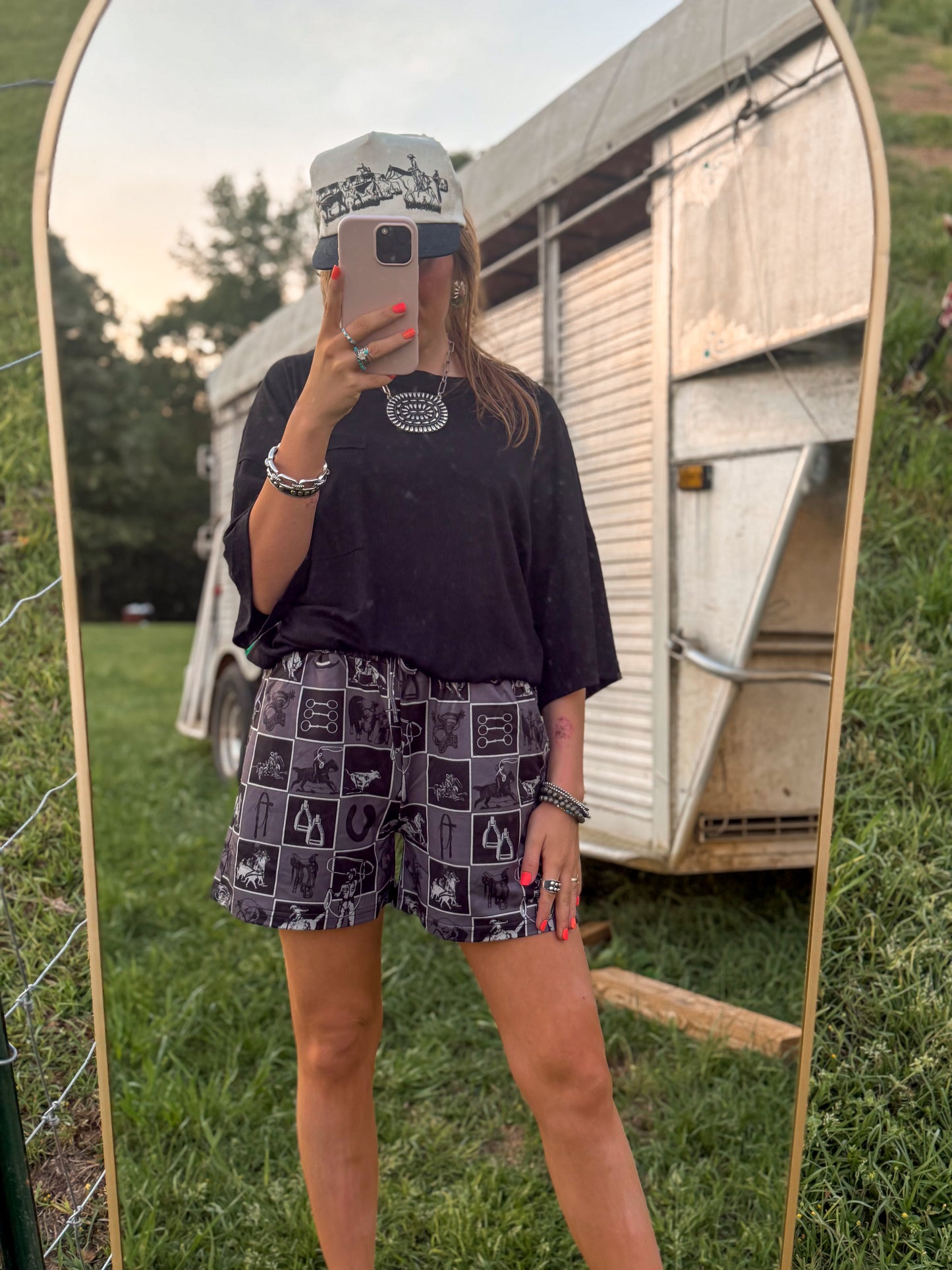 Cowboy checkered print shorts