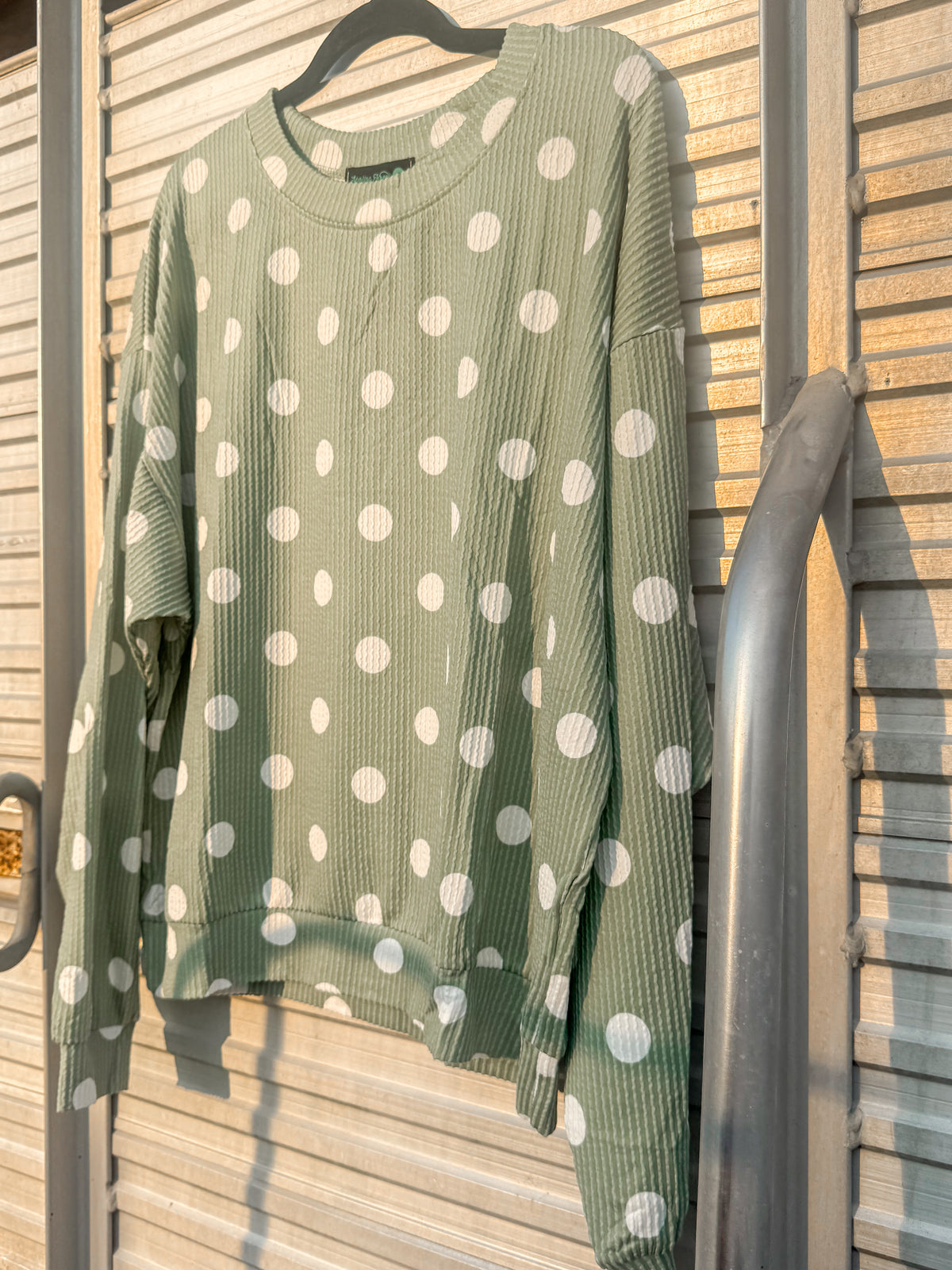 Dotty Darling Sweater Top - Sage Green