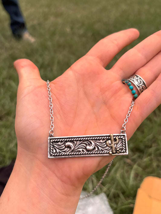 Silver cactus bar necklace
