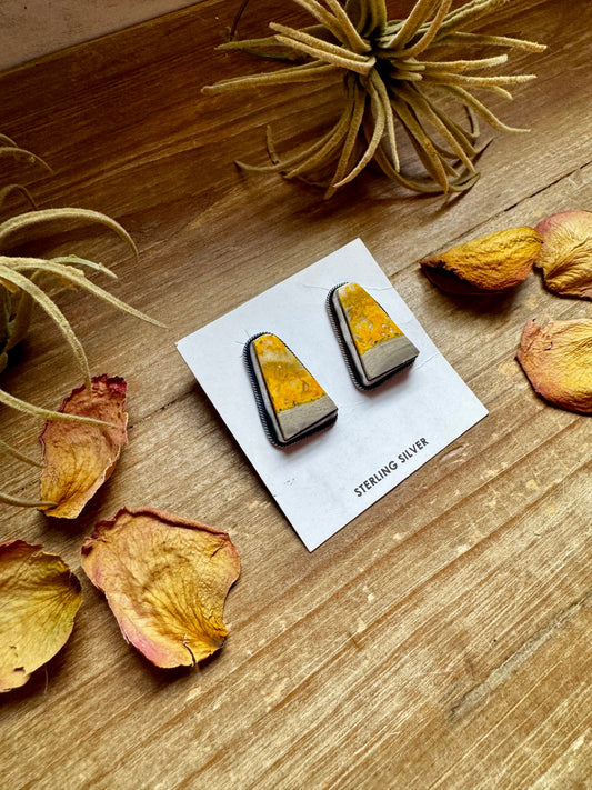 Bumblebee Jasper Stud Earrings – Native Made, Sterling Silver, 1 Inch Long