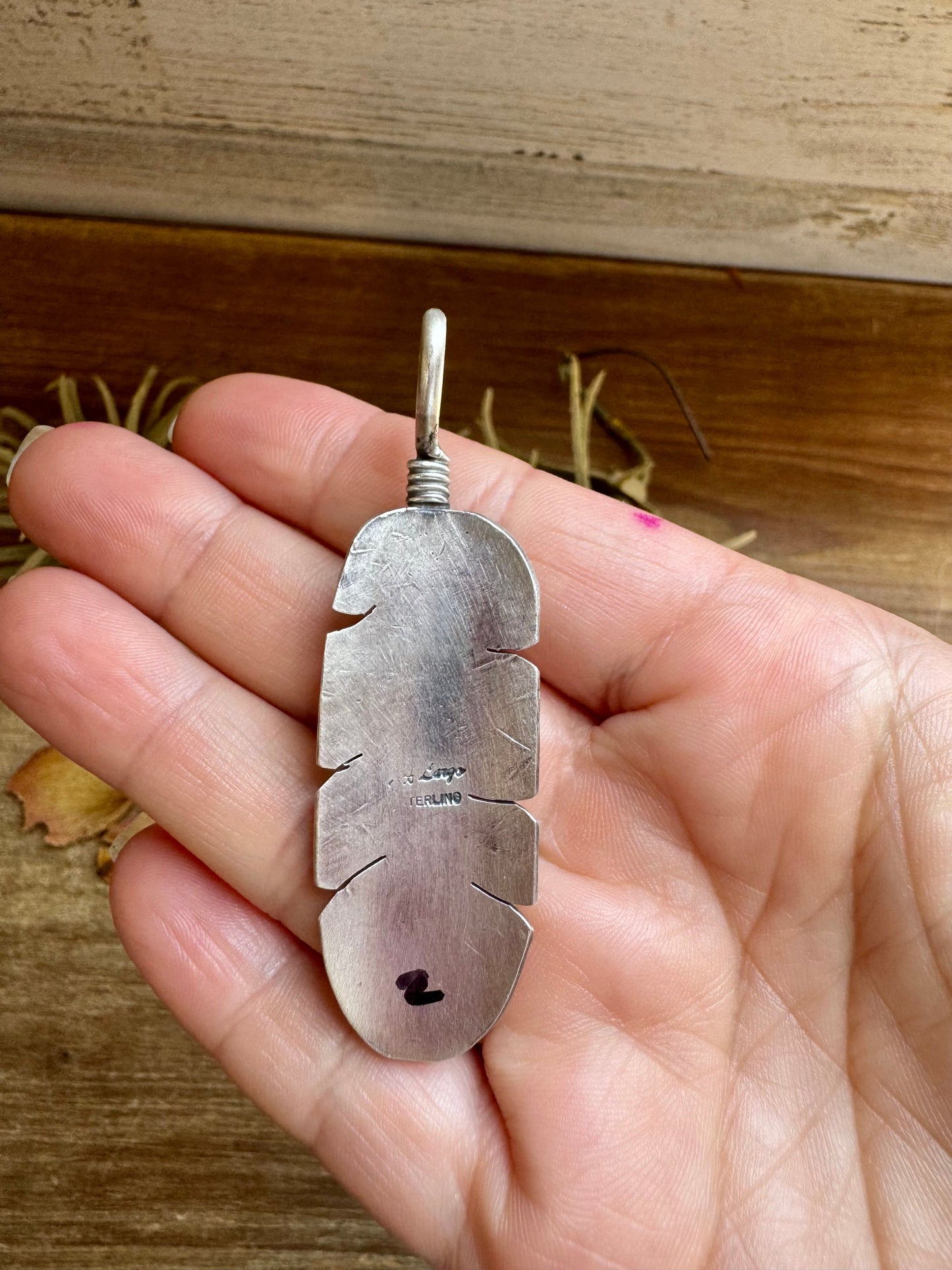 Feather Pendant with White Buffalo – Sterling Silver, Fits 8 mm Chain