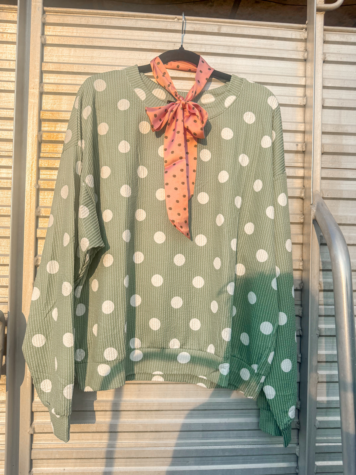 Dotty Darling Sweater Top - Sage Green