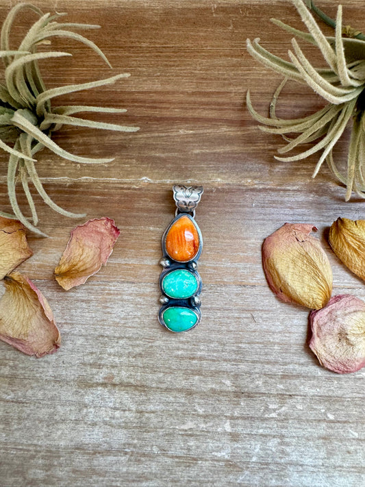 Orange Spiny & Turquoise Pendant – Sterling Silver, Boyd Ashley Navajo