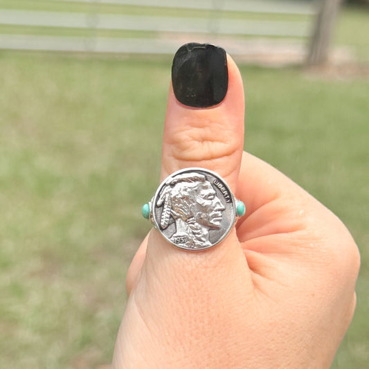 Sterling Silver Coin Turquoise Ring