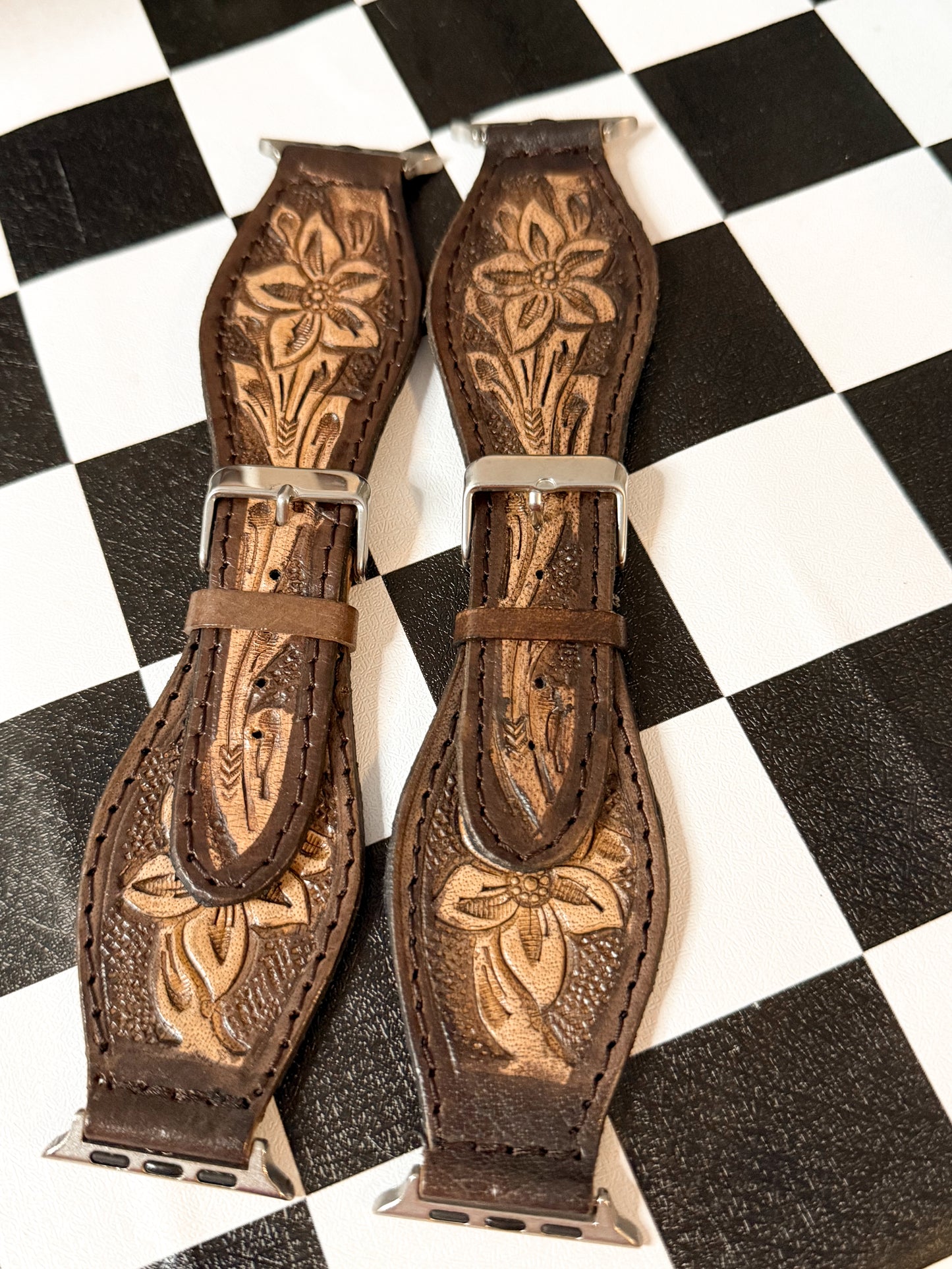 Tooled leather Apple Watch band