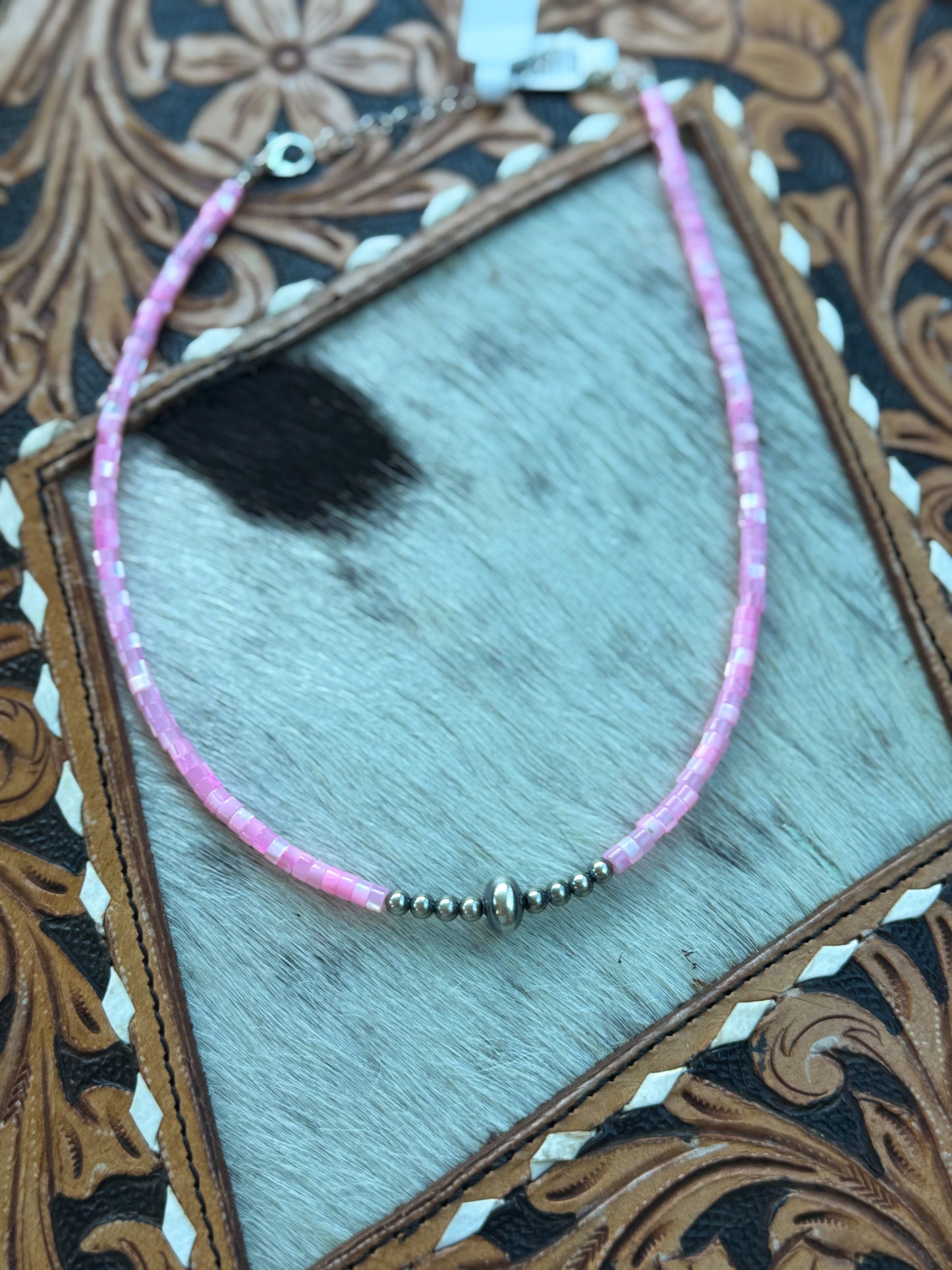 Pink Shell Heishi Necklace – 15"