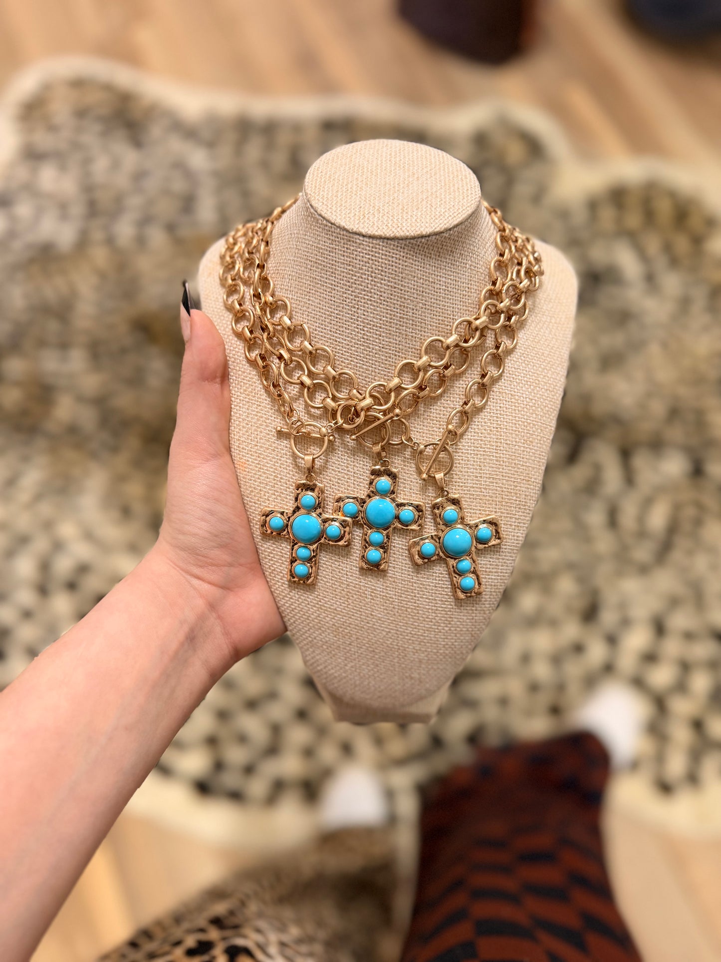 The Gold + turquoise cross necklace