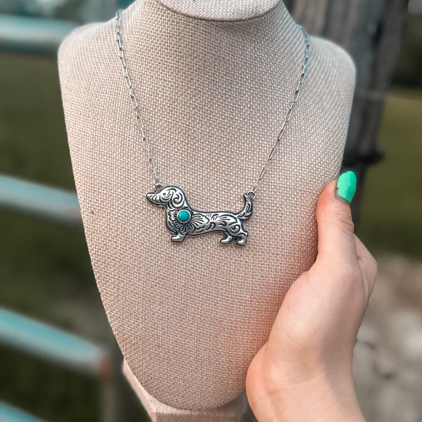 Western Engraved Dachshund Pendant Necklace