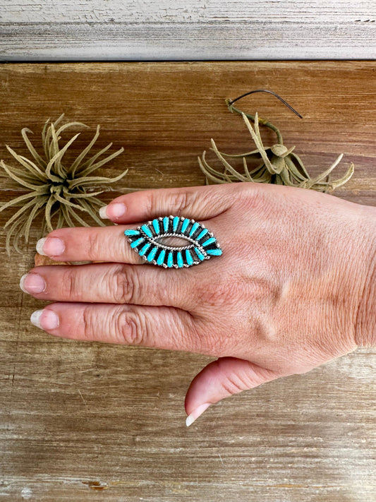 Turquoise Ring – Kingman Turquoise – Sterling Silver – Size 8 – TB Stamp by Tamara Benally, Navajo Artist
