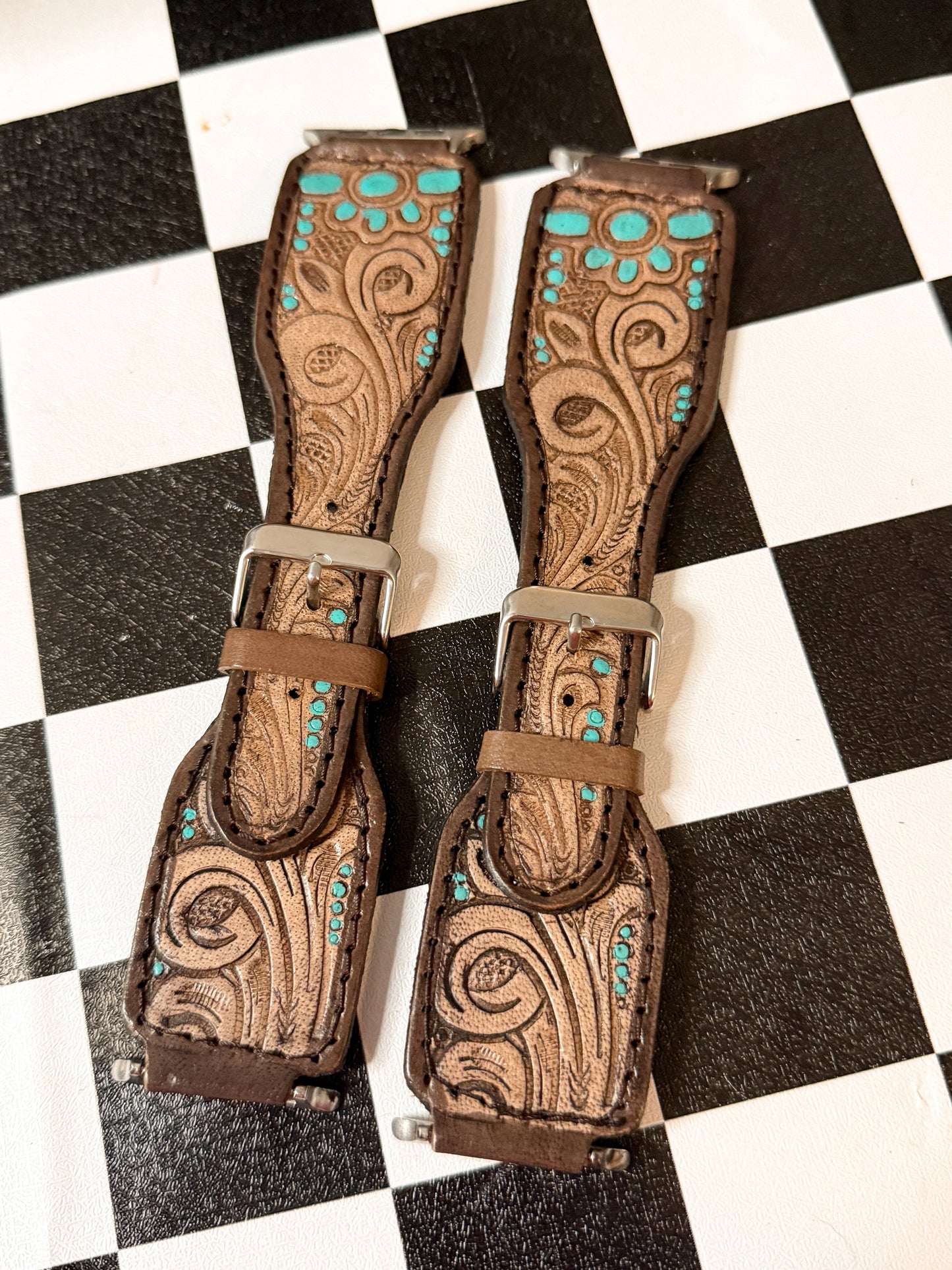 Tooled leather Apple Watch band