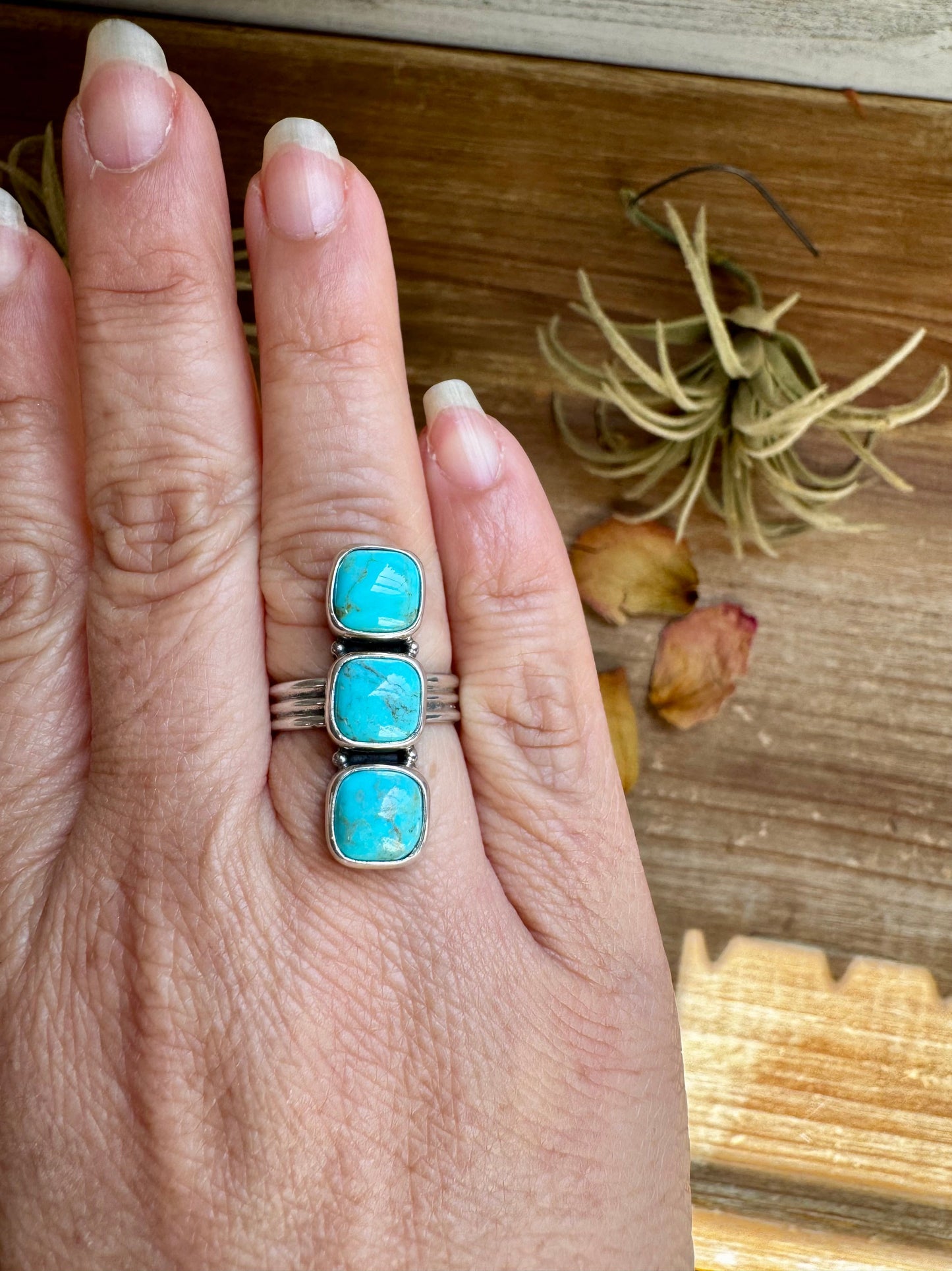 Triple Kingman Turquoise Ring – Size 6