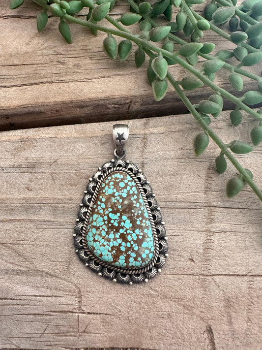 Beautiful Handmade Sterling Silver & Number 8 Turquoise Single Stone Pendant
